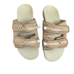 Vionic Sarah Adjustable Double Strap Slides Sandals Beige Tan Size 9.5